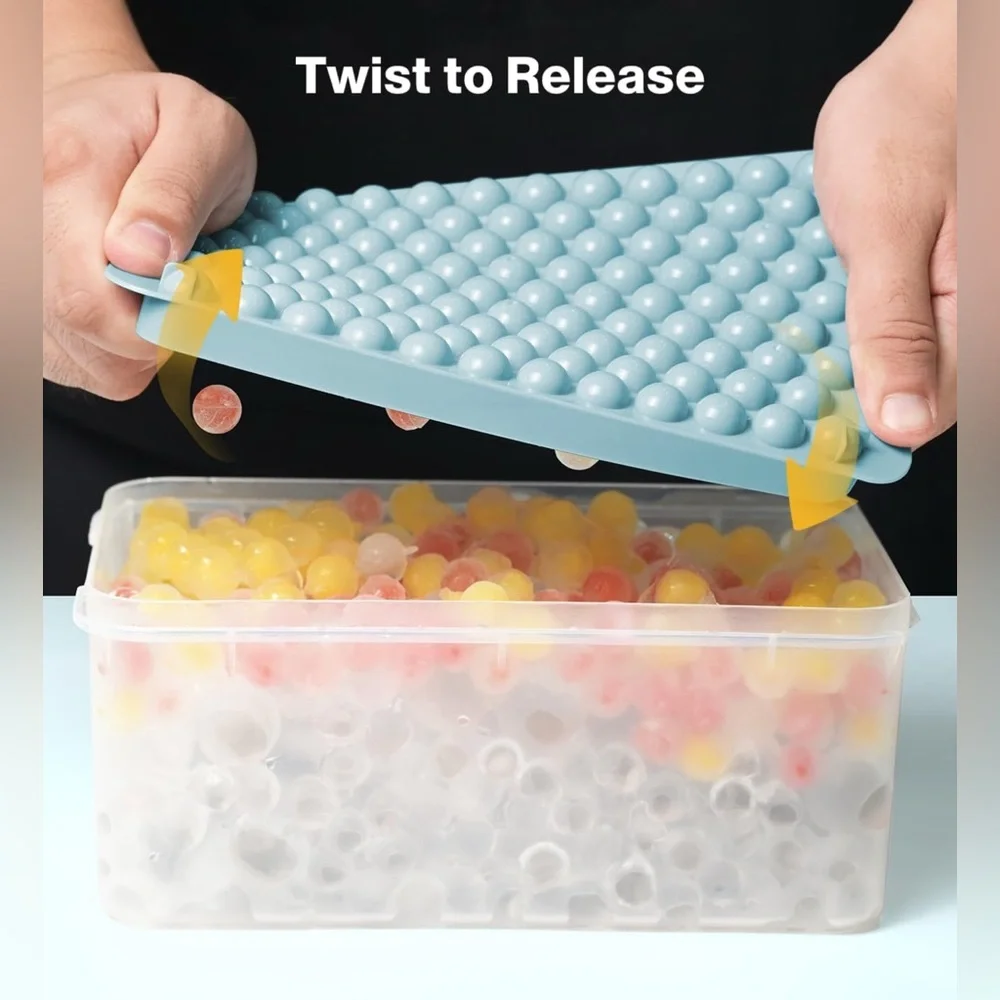 Mini Ice Cube Tray for Freezer - 0.6” Tiny Round Pebble Nugget Ice Mold Tray